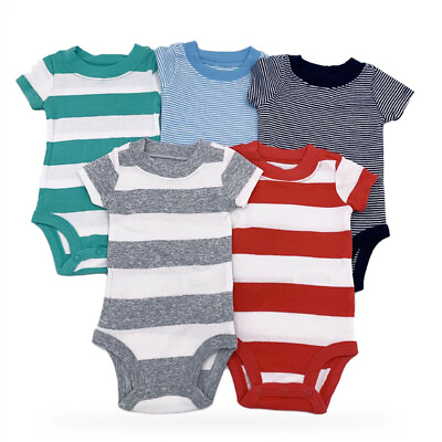 New Carter#x27;s Baby Boys Infants Clothes Short Sleeves 5 Pc Bodysuits Rompers Set $14.98