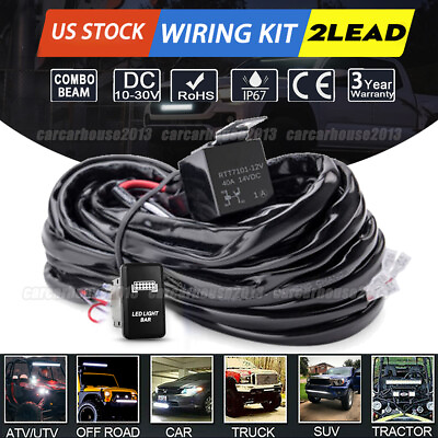 LED Light Bar Wiring Harness Kit 12V 40A Fuse Relay Rocker Switch Kit Off road $13.55