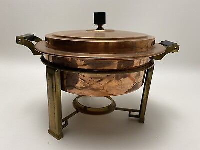 Antique Rochester Copper Chafing With Lid amp; Stand No Glass Insert Bowl $49.99