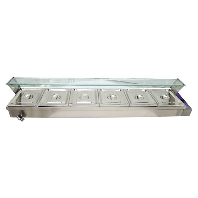 110V 1 2*4quot;*6 Pan Stainless Steel Food Warmer with Thermostat Glass Sneeze Guard $445.55