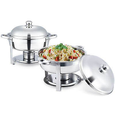 2 Pack Stainless Steel Chafing Dish Set with 5 Quart Food Pans Lids Fuel Holders $55.86