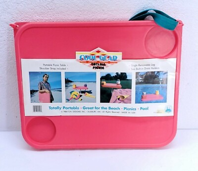 Vintage Cool Gear Totable Picnic Pink Portable Table 1988 Retro All In One Float $15.33