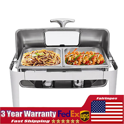 #ad Electric Buffet Food Roll Top Chafing Dish Servers and Warmers w Cover 2 Pans $162.45