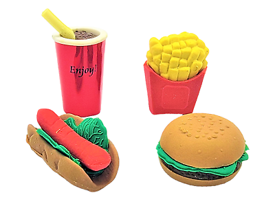 Colorful Fast Food Junk Food 3D Pull Apart Erasers Set of 12 Mini Burgers Fri $7.99