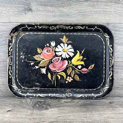 #ad #ad Antique Vintage Handpainted Metal Serving Food Tea Tray Size 16 x 12 $14.99