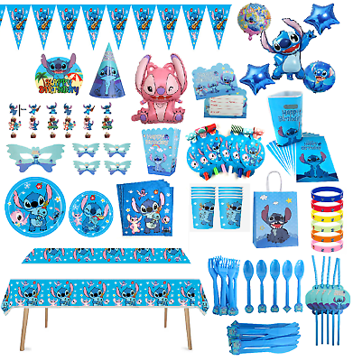 #ad Stitch amp; Lilo Blue Party set Kid Birthday party decoration Banner Plates Cloth GBP 3.99