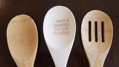 #ad #ad Lot of 3 Kitchen Utensils Salad Cooking Decoration New Slogan Used Wooden Set $8.99