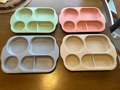 #ad #ad Set Of 4 Unbreakable Divided Plates Wheat Straw Tray Cafeteria Fast Food Plate $19.99