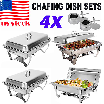 #ad 4 Pack Catering Stainless Steel Chafer Chafing Dish Sets 9.5 QT Full Size Buffet $106.59