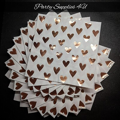 #ad 20pk Rose Gold Hearts Paper Napkins Party Food Table Tissue Wedding Valentine#x27;s GBP 2.99