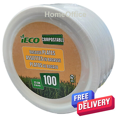 #ad 100 Compostable 23cm 9quot; Strong Party Food Plates GBP 10.95