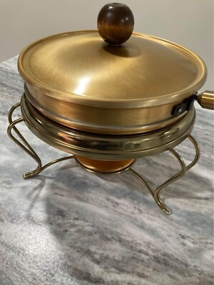 #ad Vintage Leumas Copper Tone Chafing Dish with Paper Usage Guide Warming Food $21.99