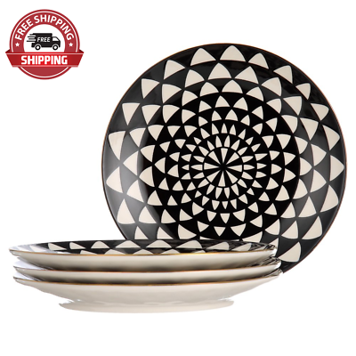 #ad Dinnerware Black amp; White Medallion Stoneware Salad round Plates 4 Pack $30.61