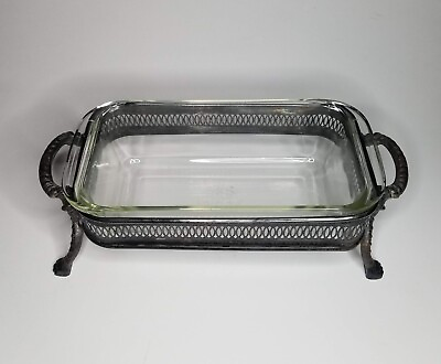 PYREX Loaf Pan 1.5 Qt. w Silver Plated Chafing Holder $29.95