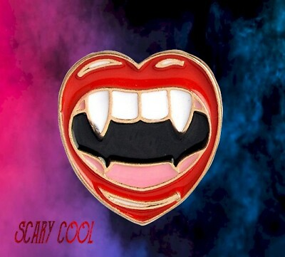 New Vampire Lips Mouth Kiss Heart Halloween Gothic Punk Brooch Retro Pin $7.95