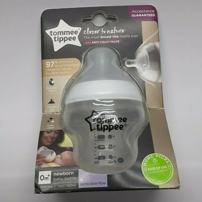 Tommee Tippee Baby Bottle NEWBORN 0m Extra Slow Flow 5oz Closer To Nature NEW $8.49