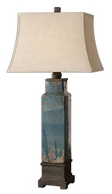 #ad Distressed Antique Blue Ceramic Table Lamp Pottery RUSTIC Traditional $369.60