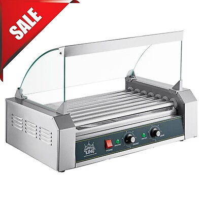 18 Hot Dog Roller Grill with 7 Rollers and Glass Sneeze Guard Versatile Machine $170.56