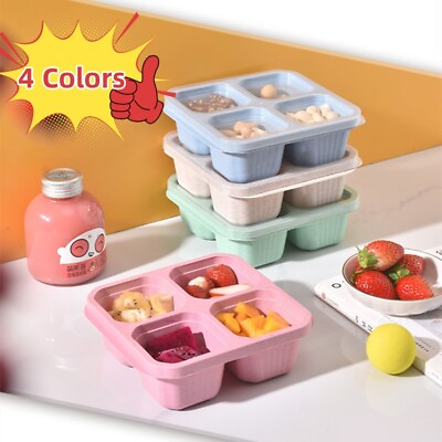 #ad 4 Divided Four Grids Fast Food Portable Bento For Microwave Lunch Box BPA free AU $9.89