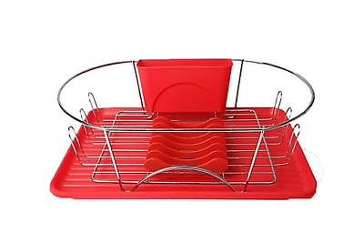 #ad Megachef MegaChef 17 Inch Red and Silver Dish Rack with Detachable Utensil holde $29.40