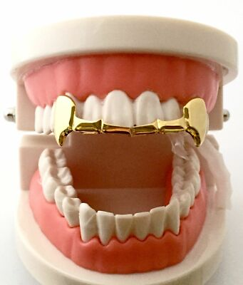 Hip Hop 14K Gold Plated Upper Top Fangs Mouth Teeth Grillz w Mold Kit L020 H $8.99