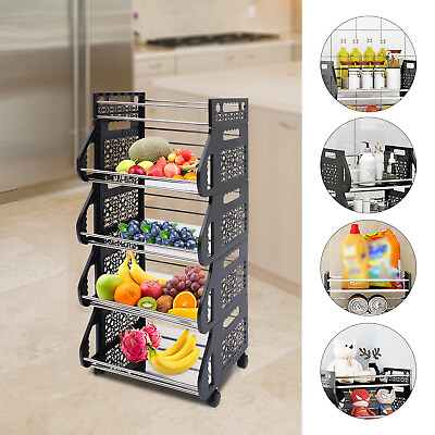 4 Tier Fruit Veg Basket Stackable Storage Storage Cart Storing Food Shelf Rack $28.50