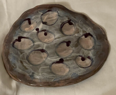 Majolica Escargot Oyster Snail Serving Dish Plate Hand Thrown Painted Pottery $25.01