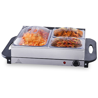 VEVOR 14quot; x 14quot; Electric Food Buffet Server w 3 Warming Trays Chafing Dish Set $31.99