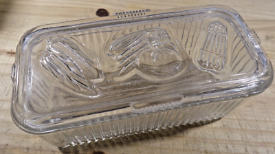 #ad CLEAR GLASS REFRIGERATOR Storage CONTAINER WITH Embossed Vegetable LID Design $18.00