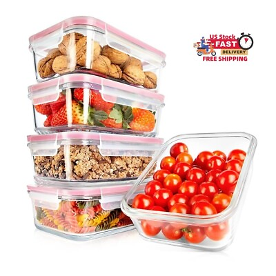 #ad 10 Piece Glass Food Containers Stackable Superior Glass Meal prep Storage $24.94