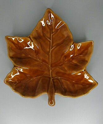 #ad Pottery Barn Brown Harvest Leaf 10quot; Ceramic Plate Fall Thanksgiving Autumn $15.95