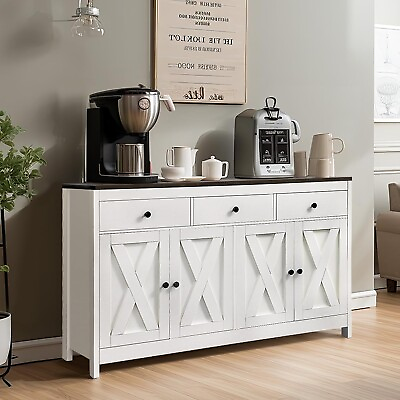 #ad #ad Redlife Cabinet Kitchen Sideboard Buffet Cabinet with Barn Door Farmhouse White $141.09