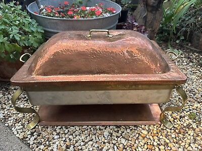 Vintage Rare Waldow N.Y. Hammered Copper Brass Chafing Warmer Approx 24” X 13” $399.99