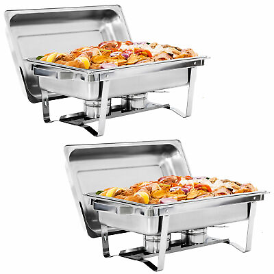 USED 2 Packs 8 Quart Stainless Steel Chafing Dish Buffet Trays Chafer Dish Set $46.58