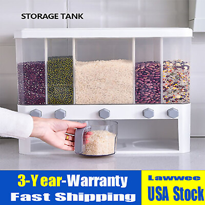#ad Visualized Food Dispenser Grain Rice Bucket Pantry Large Capacity 5 Partitions $26.25