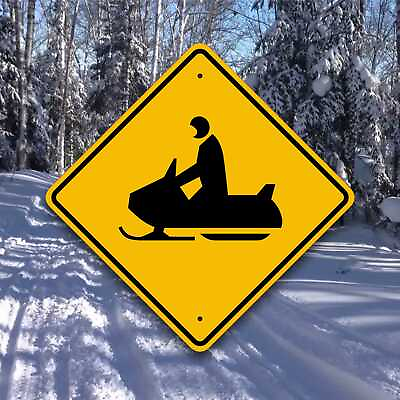 #ad Snowmobile Crossing Sign Trail Marker Ski Doo Roadway Plaque Winter Fun $34.95