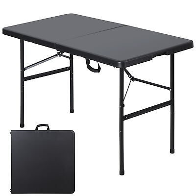 #ad Portable 4 FT Plastic Folding Table Fold in Half Camping Table In Outdoor Black $55.58