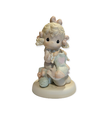 Precious Moments “My Love Will Keep You Warm” Box Figurine Porcelain Yarn Knit $17.99