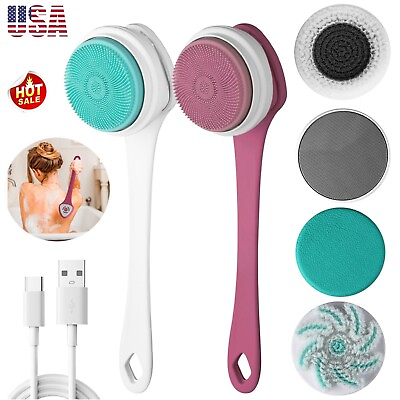 #ad 6 Piece Electric Bath Shower Brush Long Handle Body Back Massage Cleaning Brush $28.99
