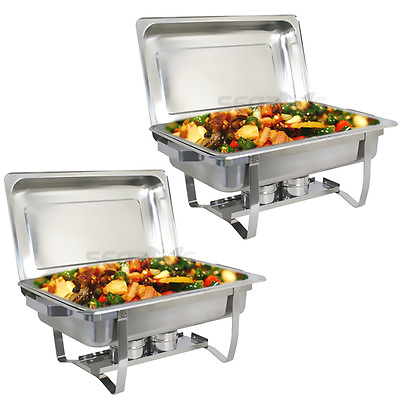 #ad Chafing Dish Buffet Set 2 Pack 8Qt Stainless Steel Chafer w Fuel Holder Sliver $62.58