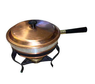 #ad Vintage Copper Chafing Dish Double Boiler Fondue Pan with a i triable Burner $21.00