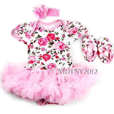 3PCS Newborn Baby Girl Outfits Clothes Romper tutu Dress Jumpsuit Bodysuit Set $9.55