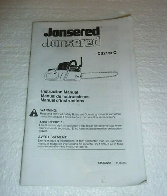 OEM Jonsered Operators Instruction Manual for CS2138C CS 2138C M 2 $5.00