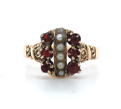 #ad Victorian 14k Yellow Gold Garnet Ring with Seed Pearls Jewelry #J5815 $455.00
