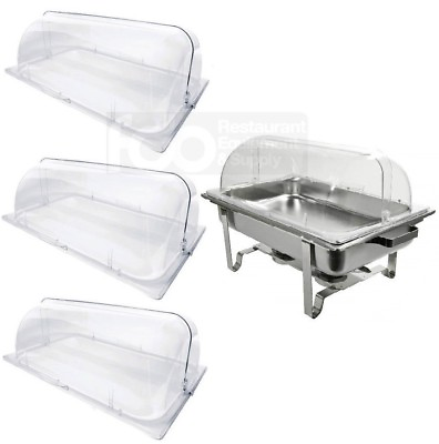 #ad 3 PACK Full Size Roll Top Chafing Dish Clear Plastic Pan Display Cover Chafer $165.00