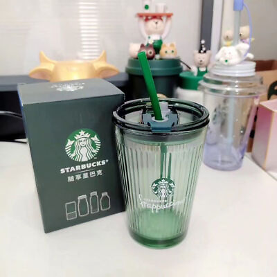 Starbucks Small Green Straw Cups Double Mouth Ink Green Glass Cups Tumbler 480ml $29.99