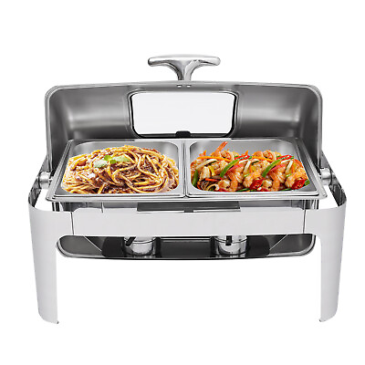 9.5QT Buffet Food Roll Top Chafing Dish 3 Pans Buffet Dish 3 Pan Stainless Steel $196.00