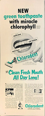 #ad Vintage 1952 Chlorodent Clean Fresh Mouth All Day Long Print Ad Advertisement $6.49