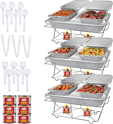 #ad #ad Full Size 39 Pcs Disposable Chafing Buffet Set with 6Hr Fuel Cans Covers Servi $78.36