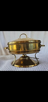 #ad Vintage Cooper brass Chafing Dish Buffet Server Warming Stand Set Of 4 $42.00